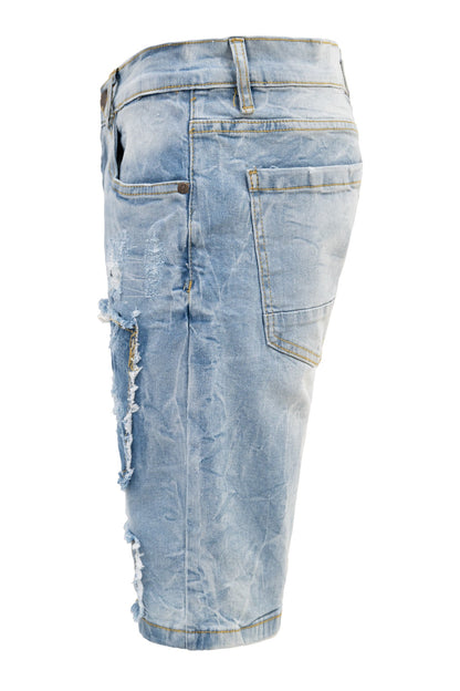 Men's Slim Distressed Patched Operator Denim Shorts