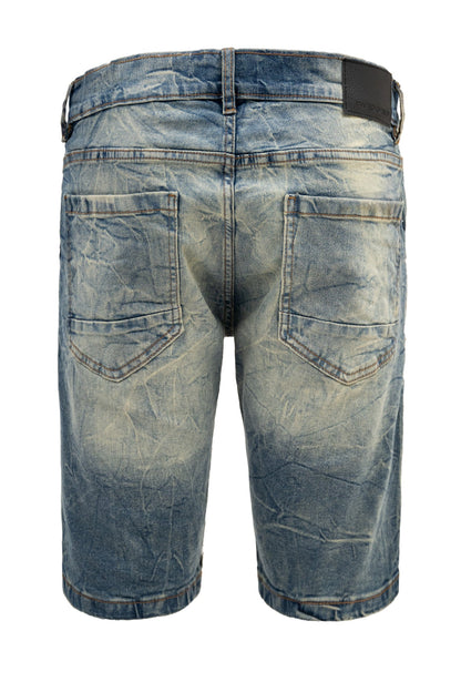 Men's Slim Distressed Patched Operator Denim Shorts