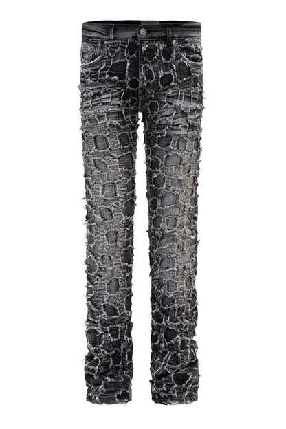 Men's Heavy Distressed Stitched Stacked Layer Denim Jeans