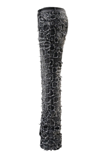 Men's Heavy Distressed Stitched Stacked Layer Denim Jeans