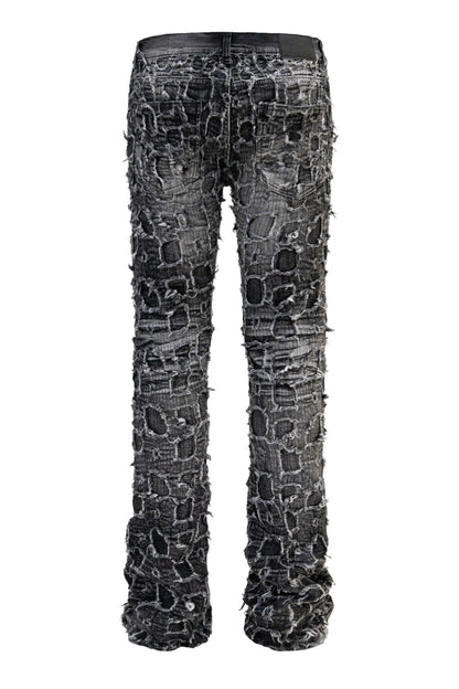 Men's Heavy Distressed Stitched Stacked Layer Denim Jeans