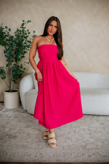 Tia Striped Dress - Fuchsia