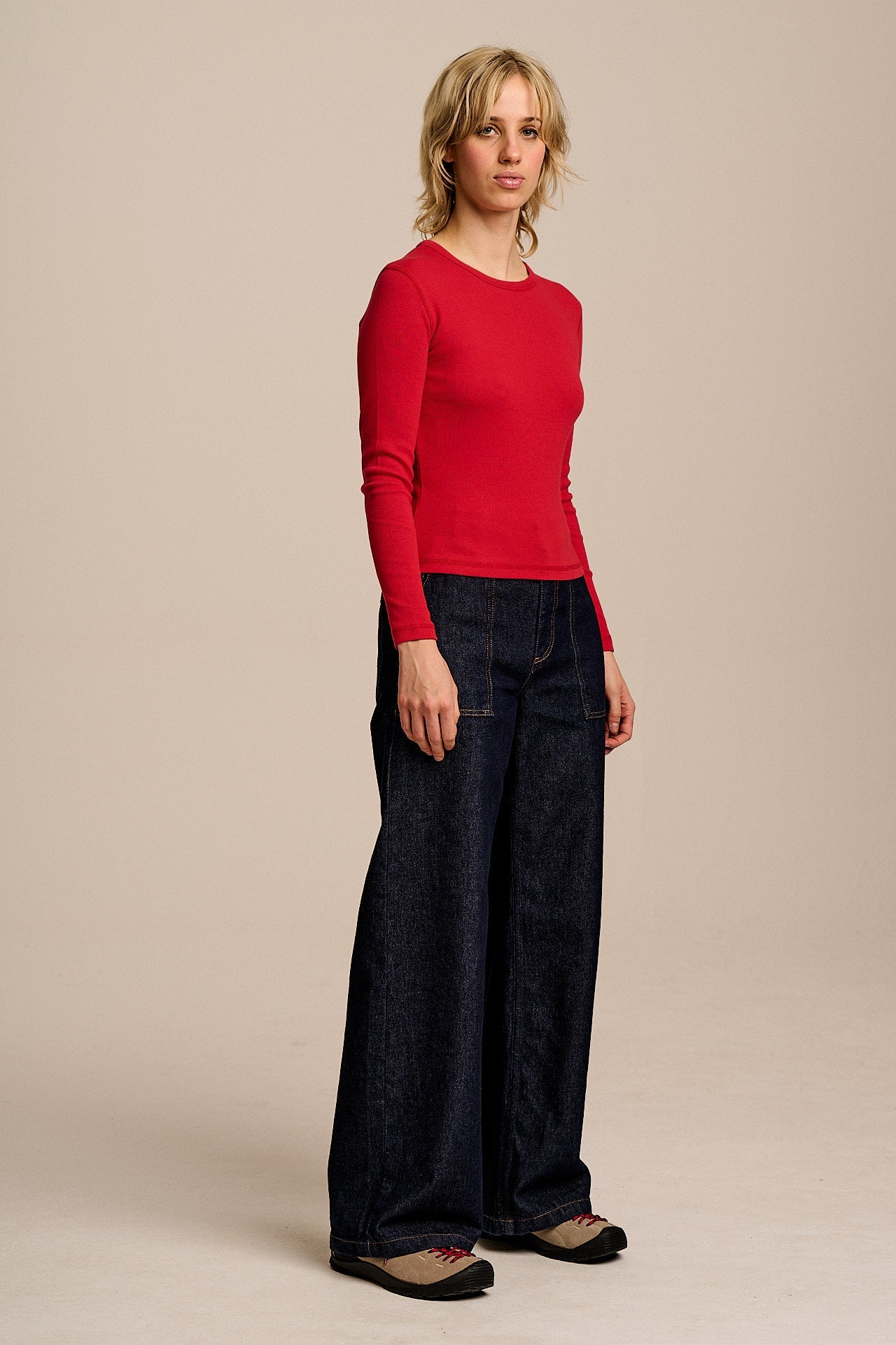Grayson - Long Sleeve Cotton Jersey Top in Red