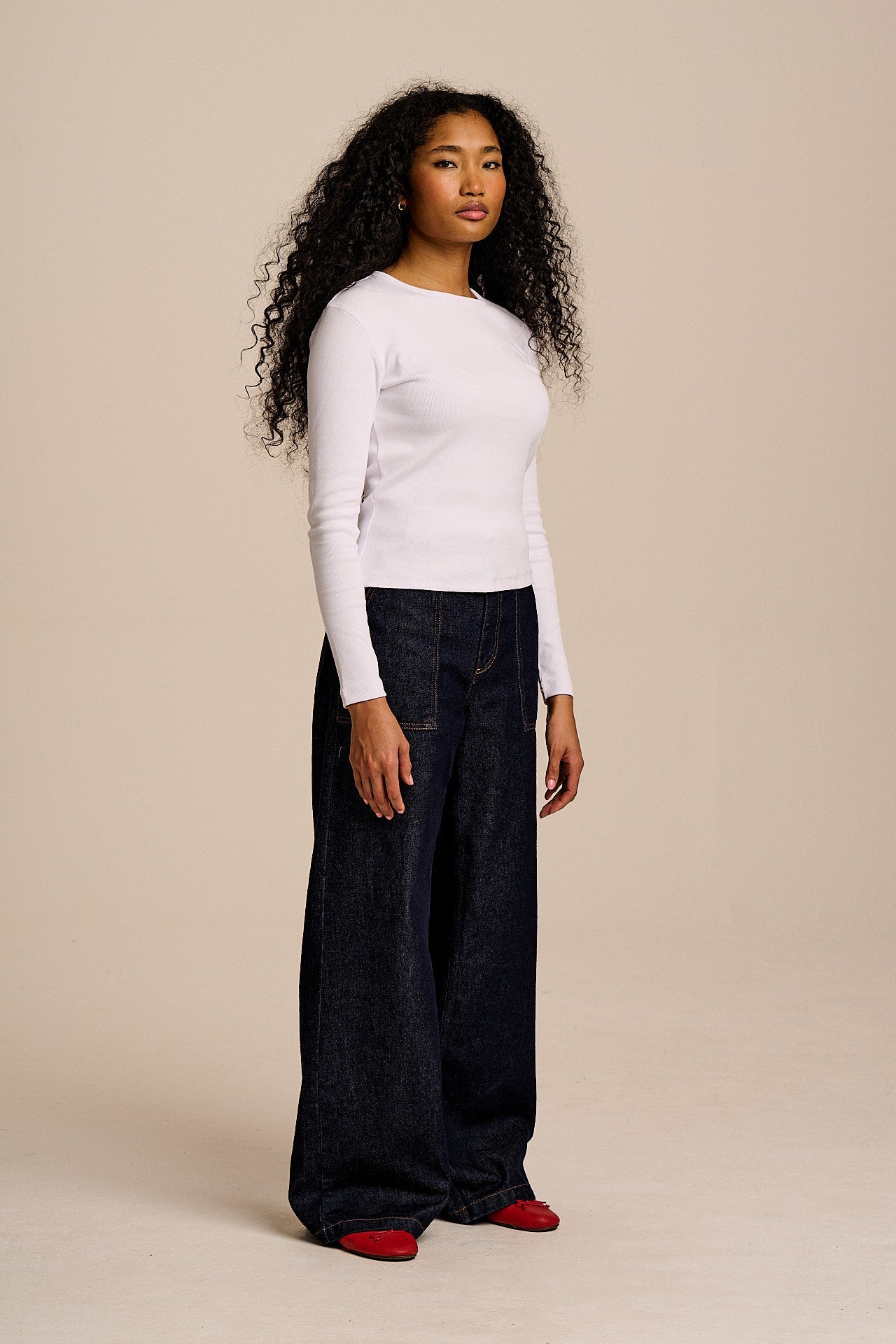 Grayson - Long Sleeve Cotton Jersey Top in White