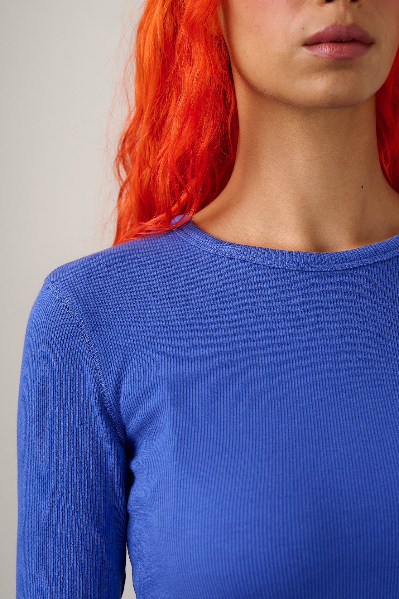 Grayson - Long Sleeve Cotton Jersey Top in Dazzling Blue