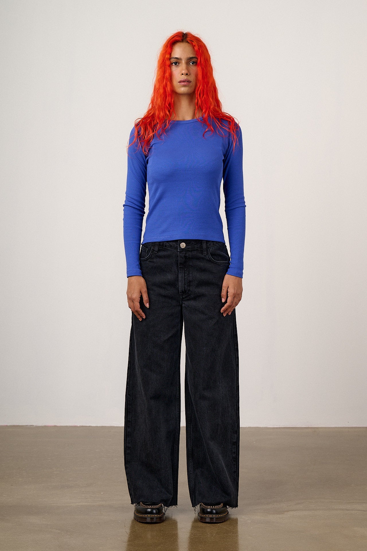 Grayson - Long Sleeve Cotton Jersey Top in Dazzling Blue