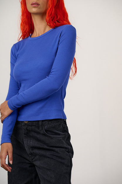 Grayson - Long Sleeve Cotton Jersey Top in Dazzling Blue