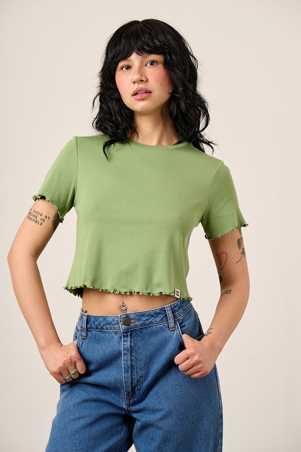 Greta - Cropped Cotton Top in Green