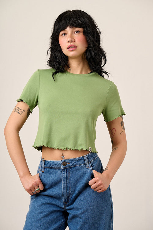 Greta - Cropped Cotton Top in Green