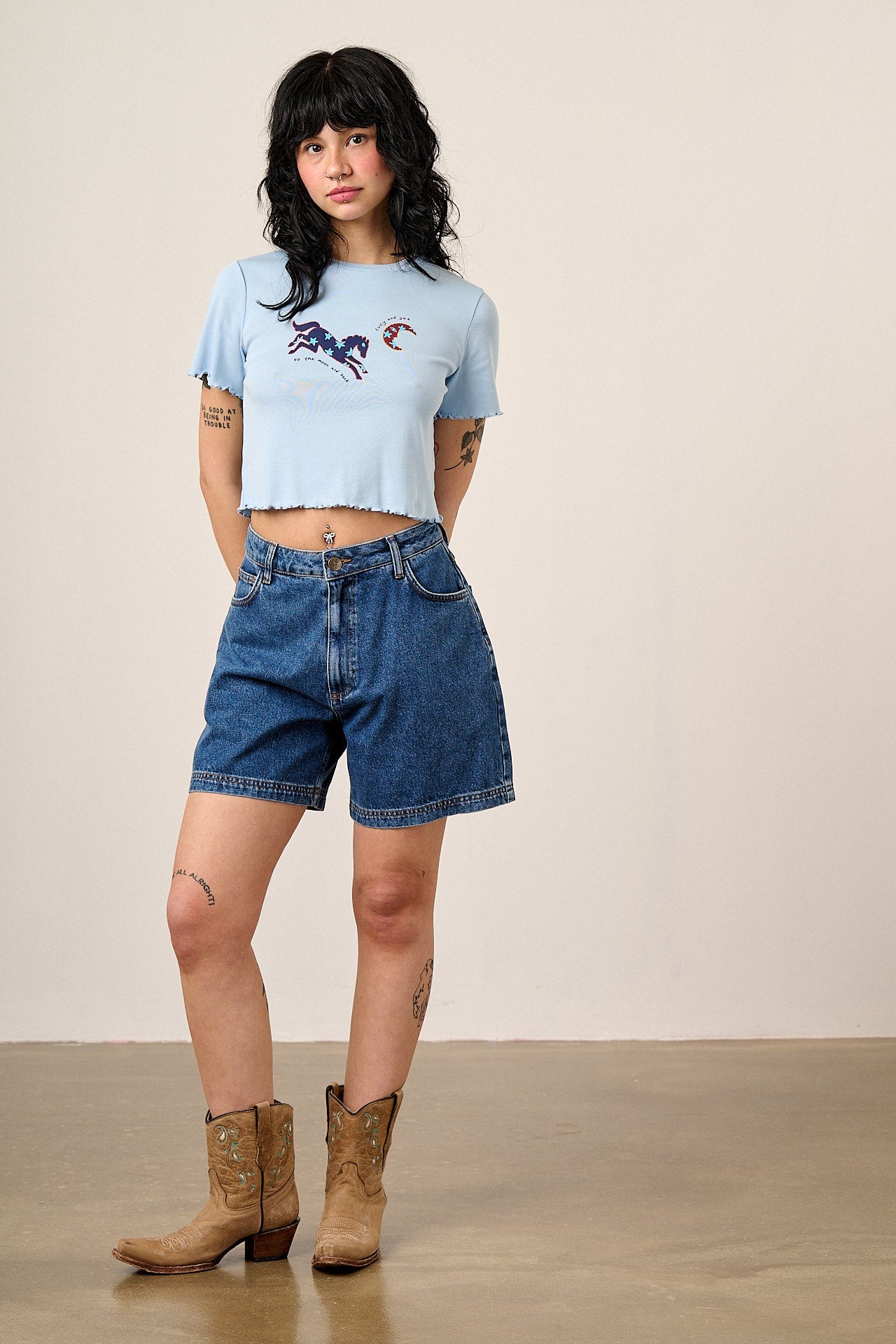 Greta - Cotton T-Shirt Blue Celestial Dreaming Print