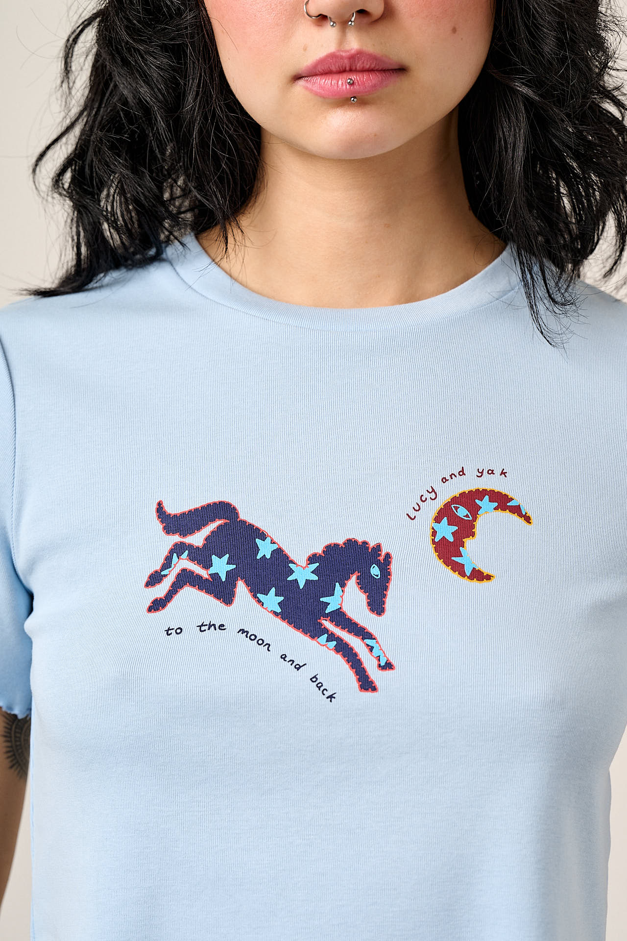 Greta - Cotton T-Shirt Blue Celestial Dreaming Print