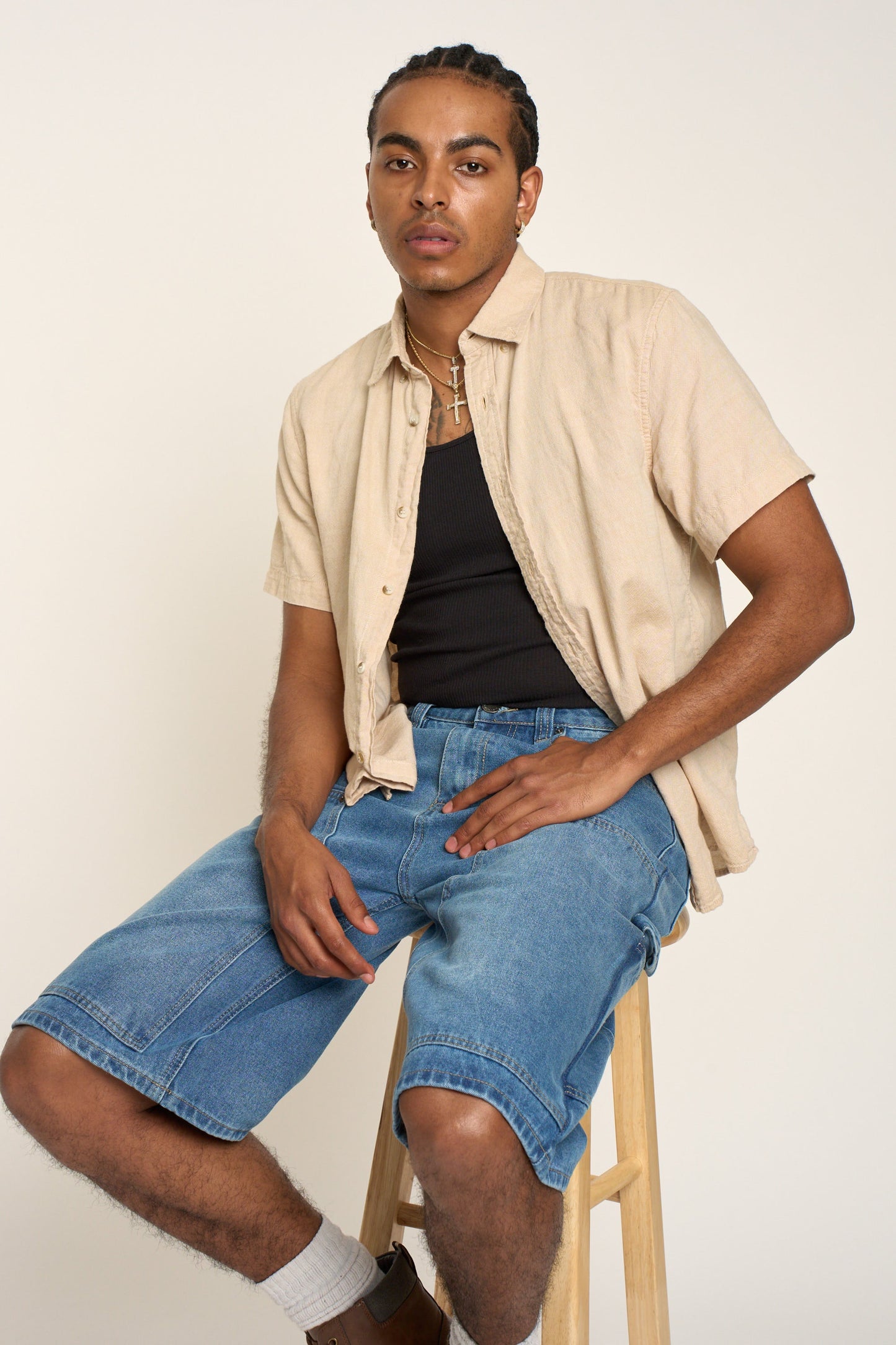Baggy Fit Carpenter Denim Shorts
