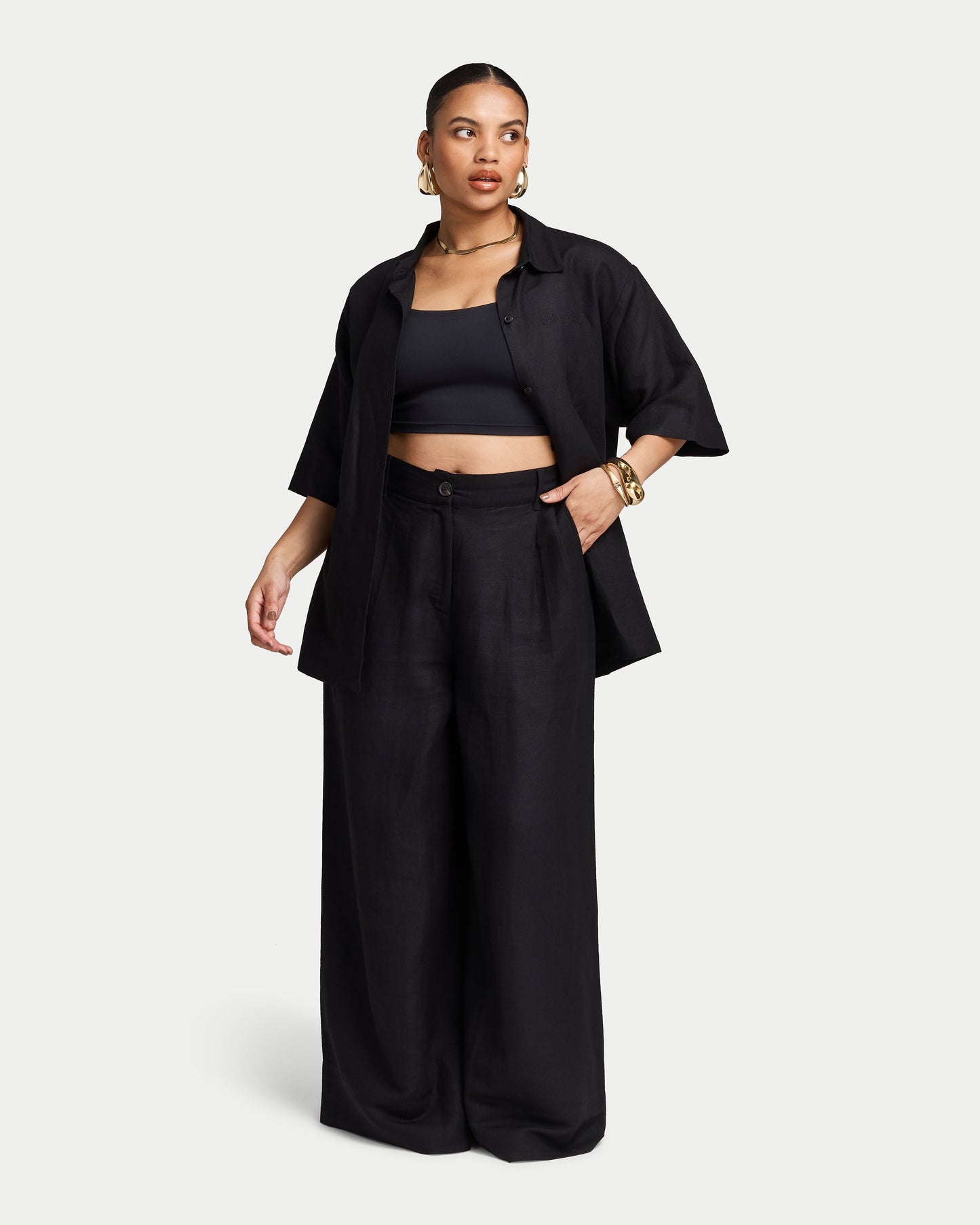 Womens Resort Linen Wide Leg Trouser