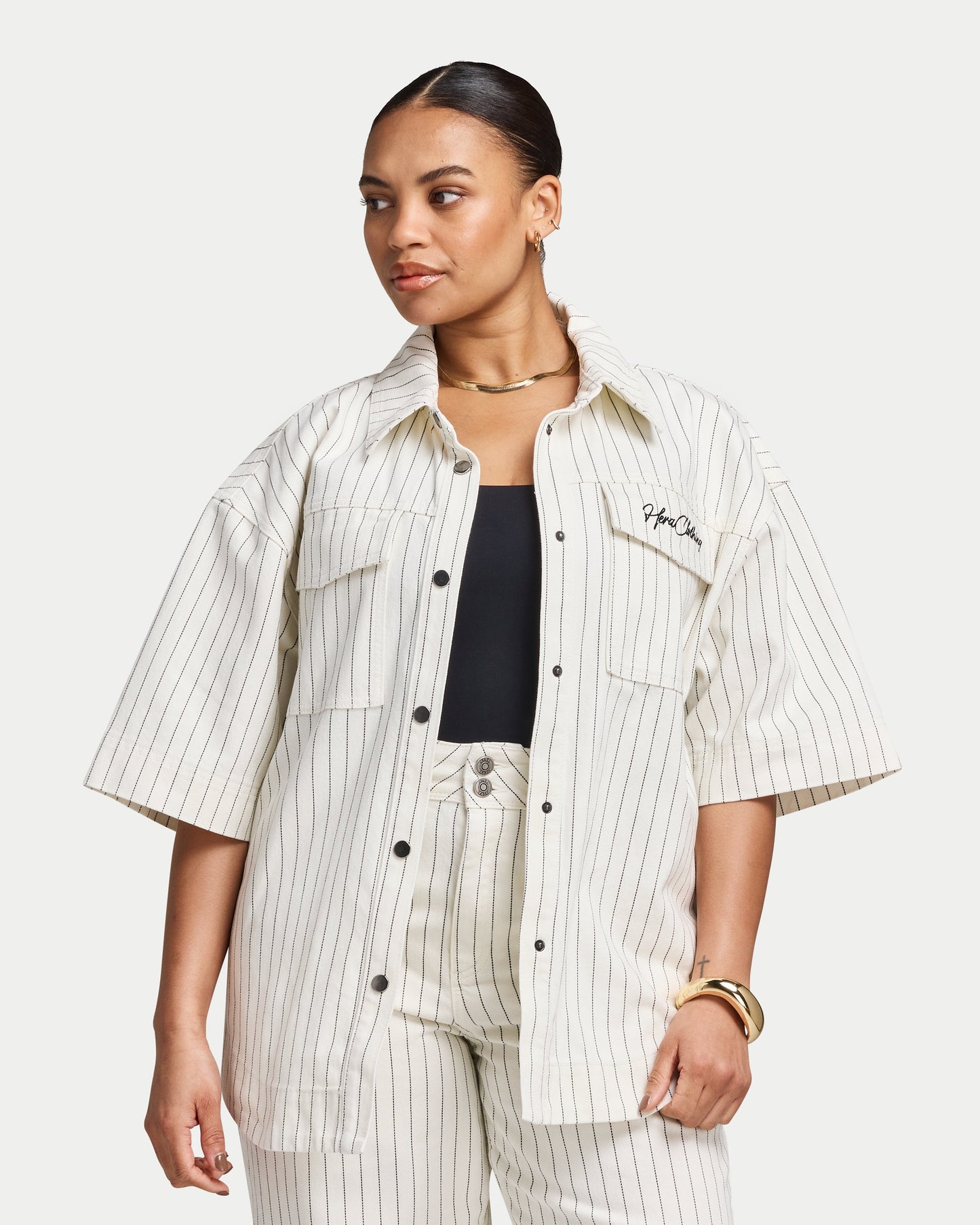 Womens Denim Short Sleeve Shirt