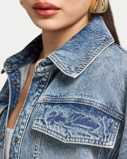 Womens Denim Short Sleeve Shirt
