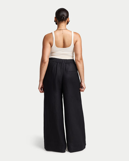 Womens Resort Linen Wide Leg Trouser