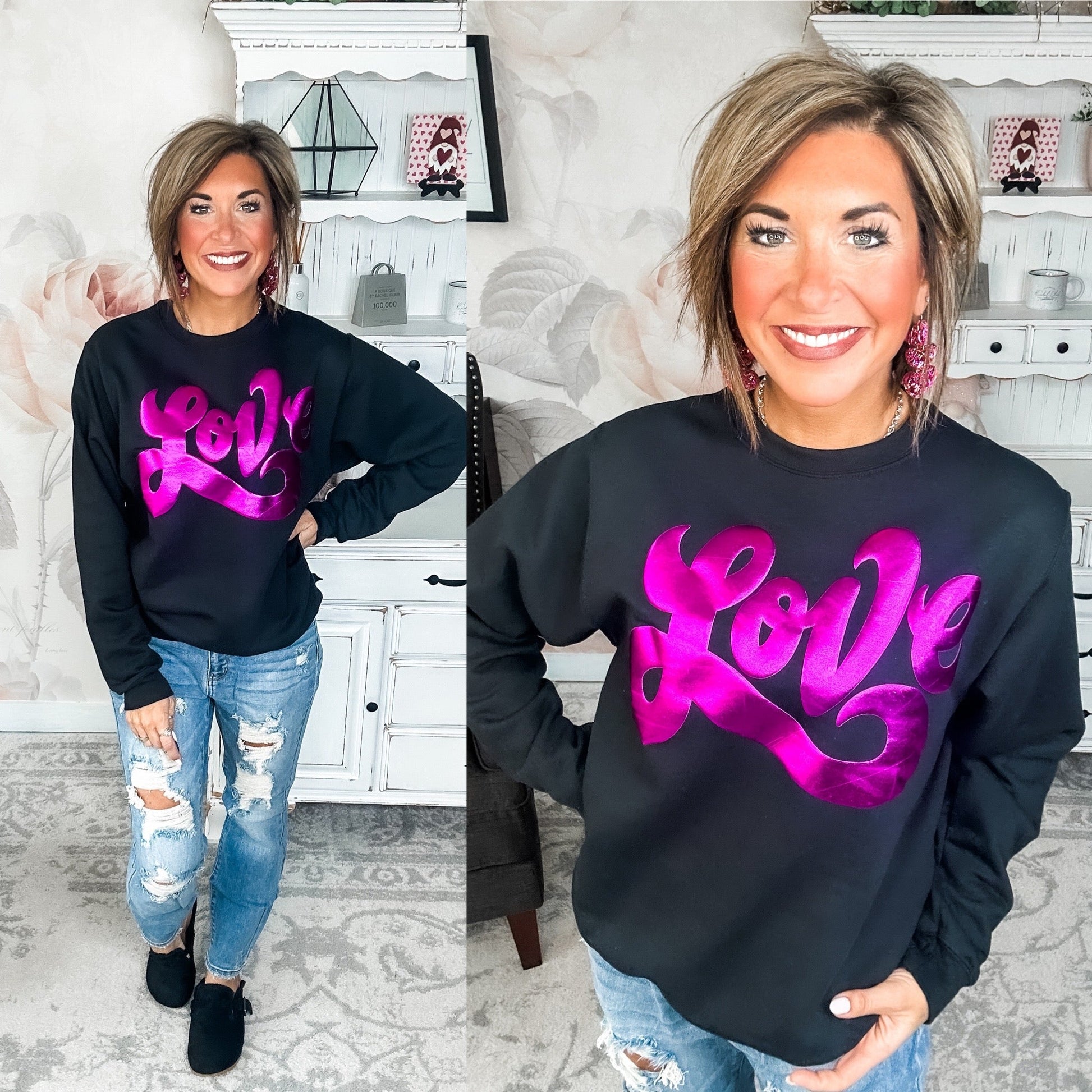 Metallic Puffy Love Sweatshirt