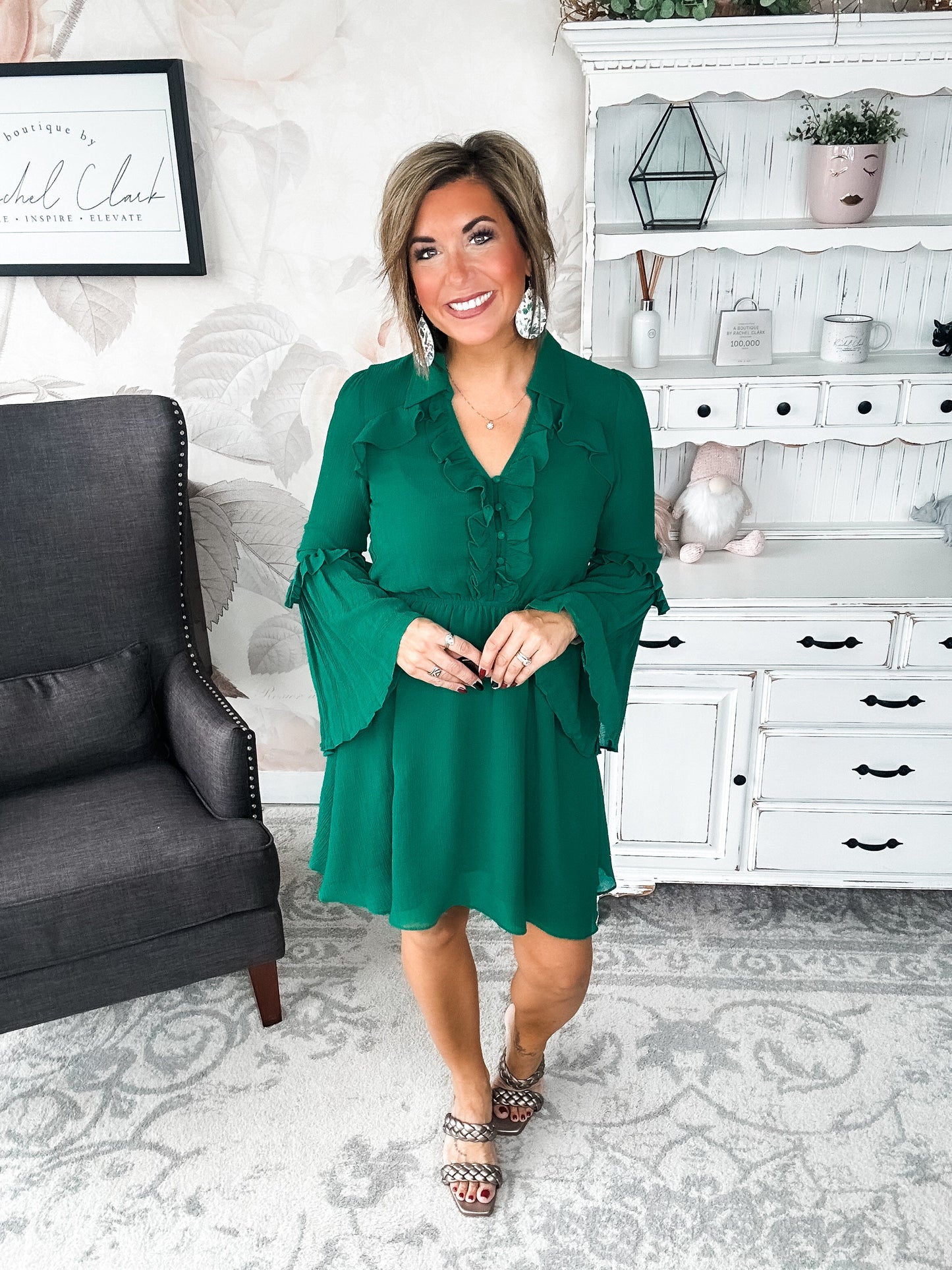 Light the Fire Pleated Dress - Hunter Green