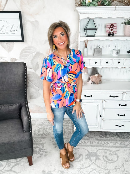 I Will Stay True Blouse - Royal Blue & Coral