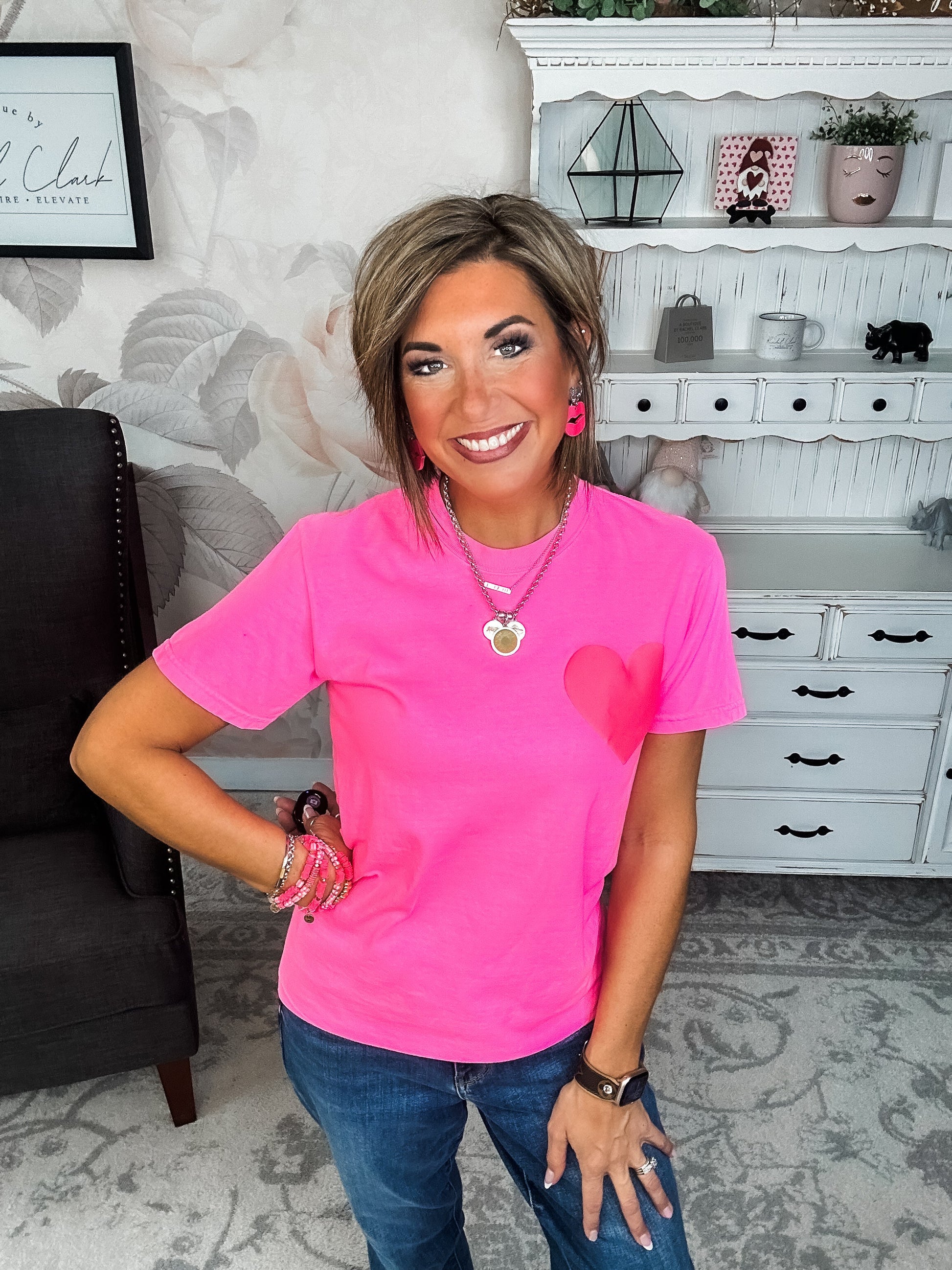 Neon Pink Puffy Heart Graphic Tee