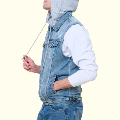 Detachable Hood Denim Vest