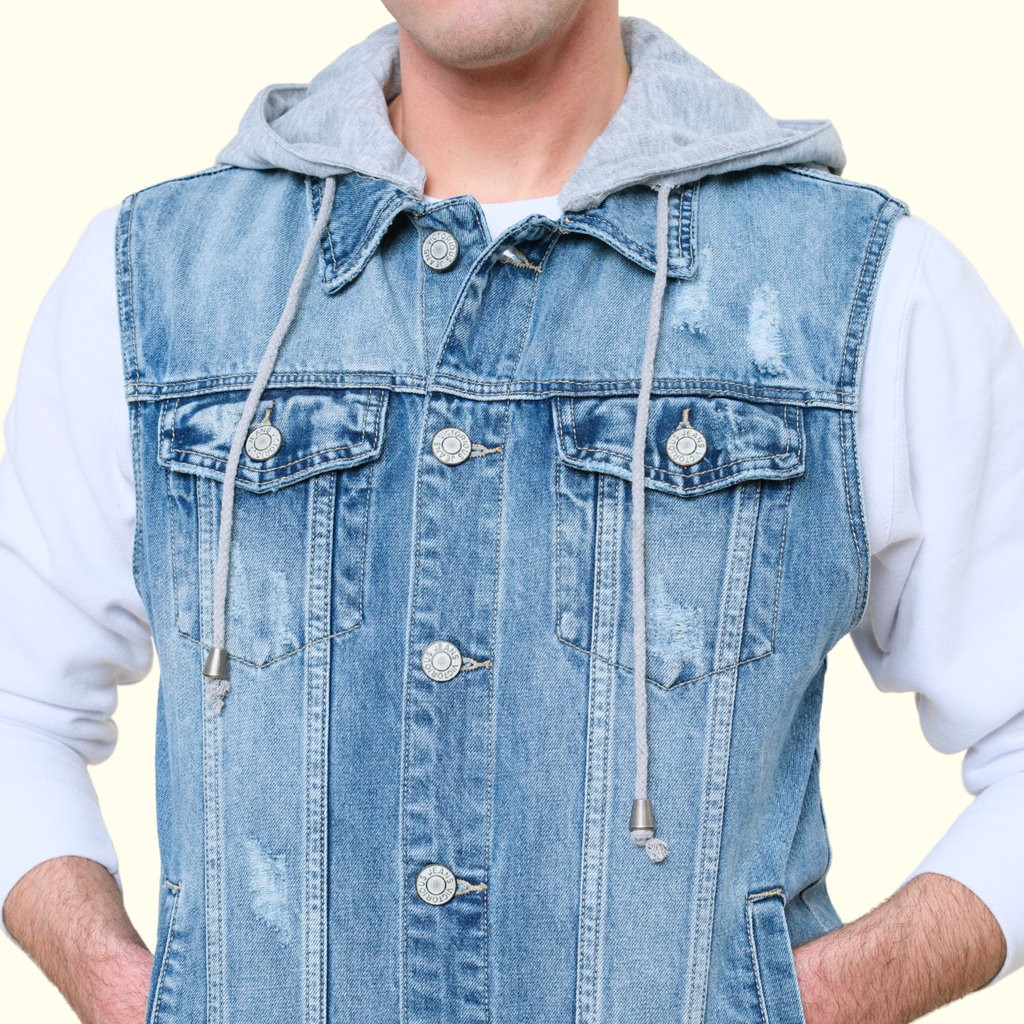 Detachable Hood Denim Vest