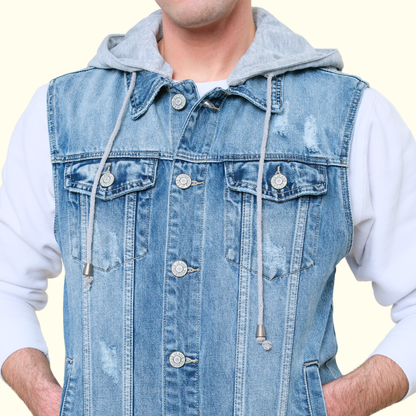 Detachable Hood Denim Vest