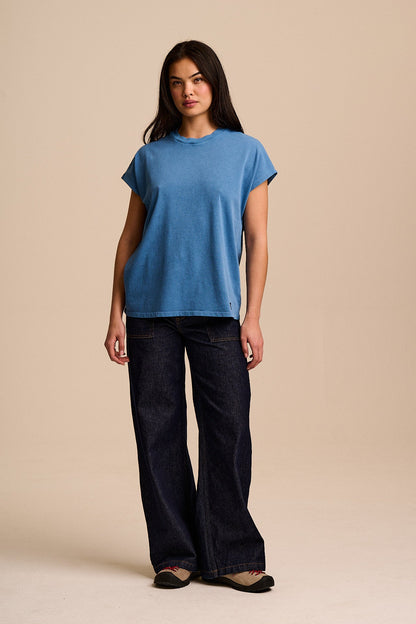 Inessa - Cotton Cap Sleeve T-Shirt in Blue