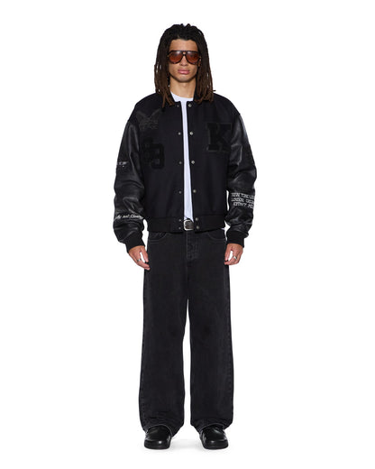 PATCHED VARSITY JACKET BLACK