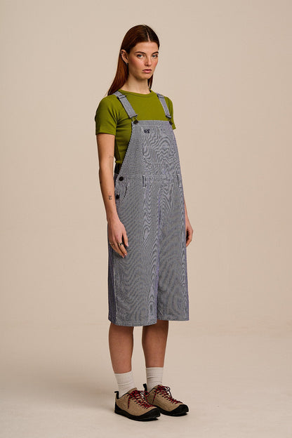 Jara - Cotton Dungarees Shorts in Navy Pinstripe