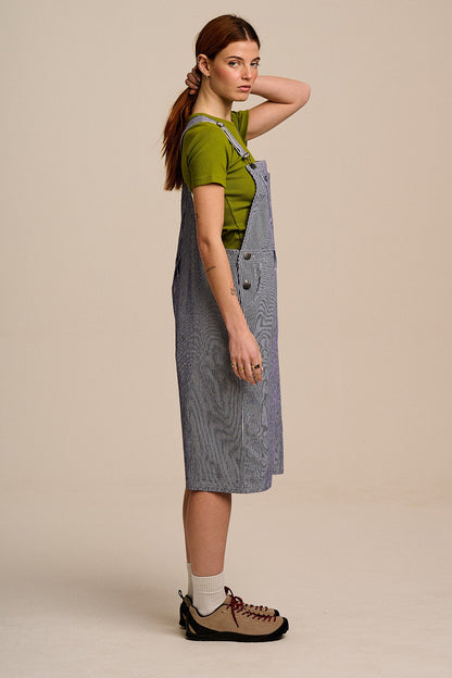 Jara - Cotton Dungarees Shorts in Navy Pinstripe