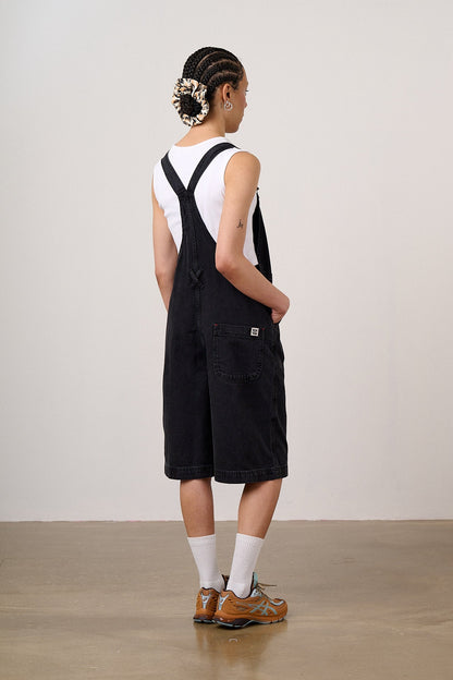Jara - Denim Dungarees Shorts in Black Wash