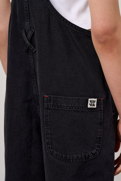 Jara - Denim Dungarees Shorts in Black Wash