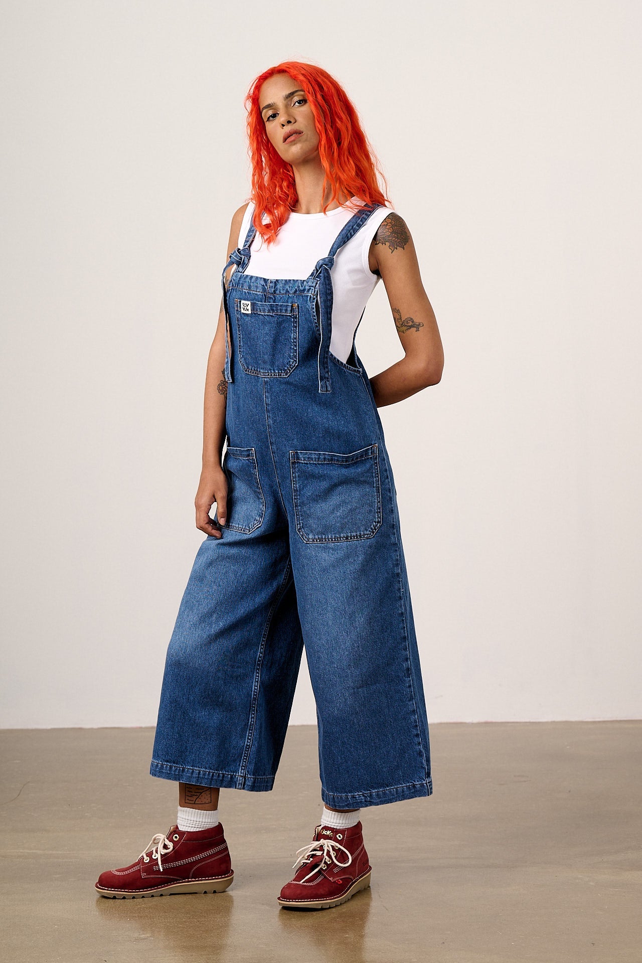 Jenny - Denim Wide Leg Dungarees in Vintage Wash