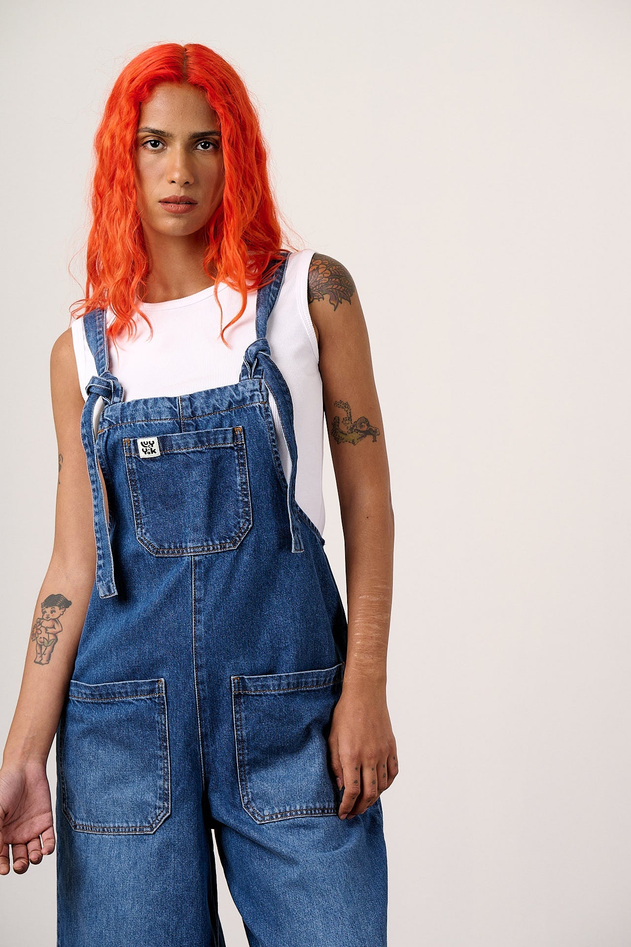 Jenny - Denim Wide Leg Dungarees in Vintage Wash
