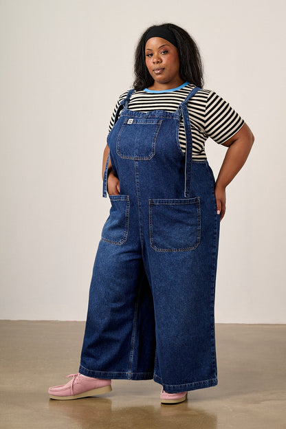 Jenny - Denim Wide Leg Dungarees in Vintage Wash