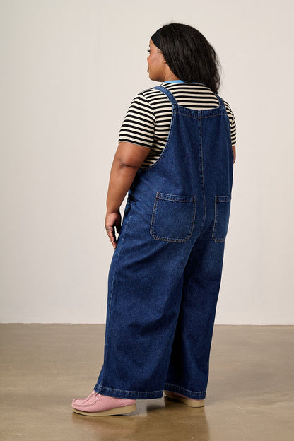 Jenny - Denim Wide Leg Dungarees in Vintage Wash