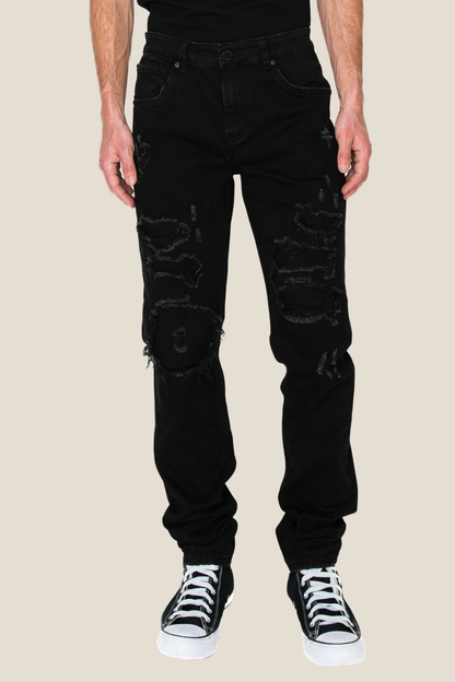 Faded Ripped Repair Denim Jeans
