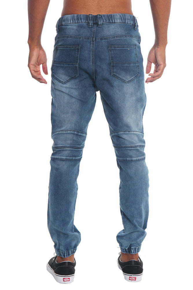 Distressed Biker Denim Jogger Pants