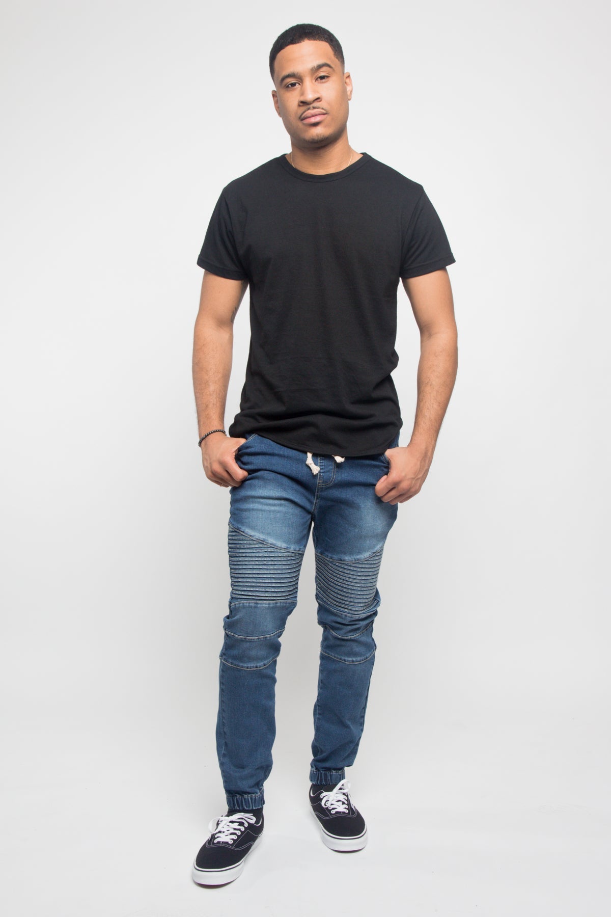 Acid Wash Biker Denim Jogger Pants