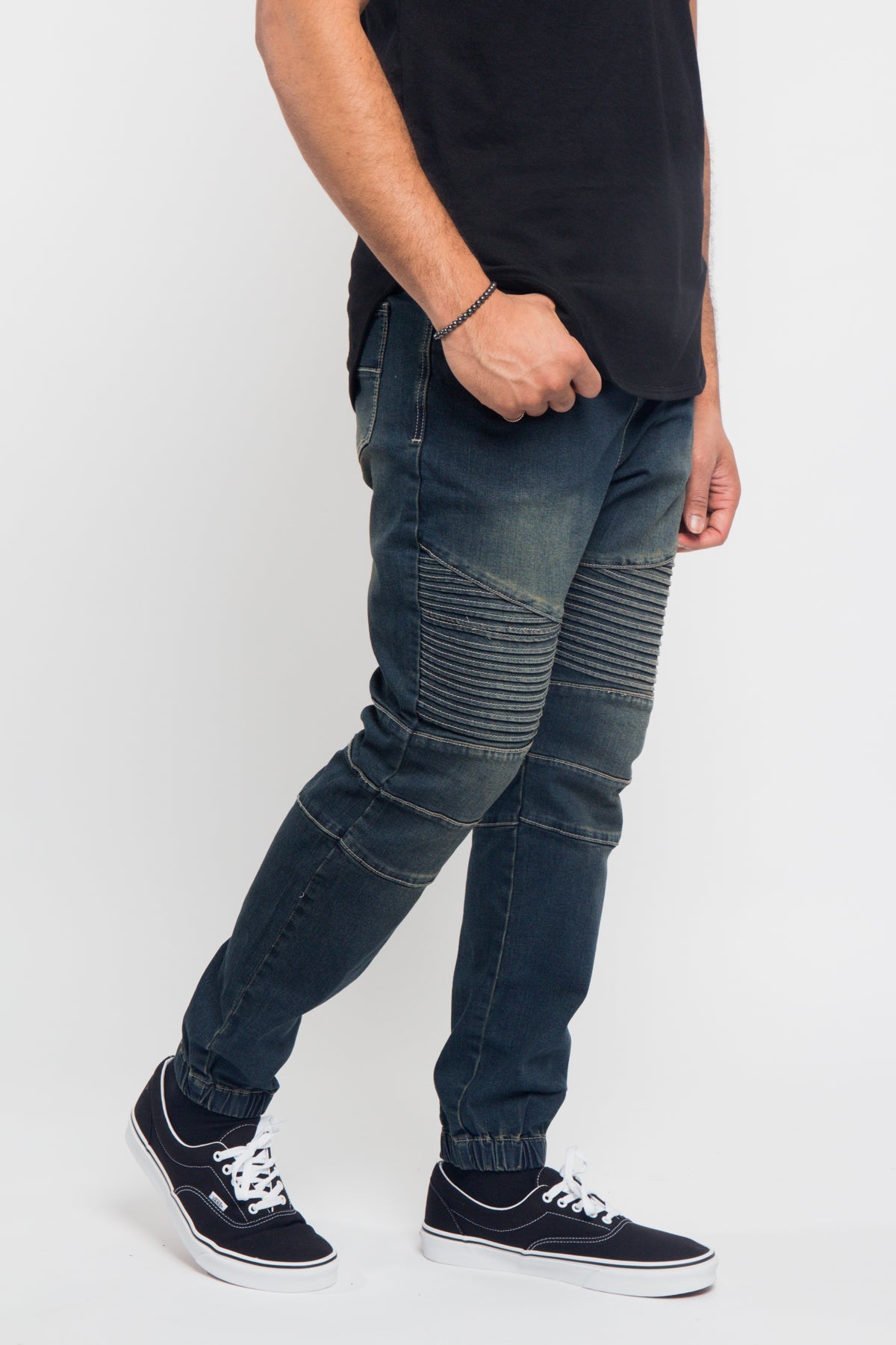Acid Wash Biker Denim Jogger Pants