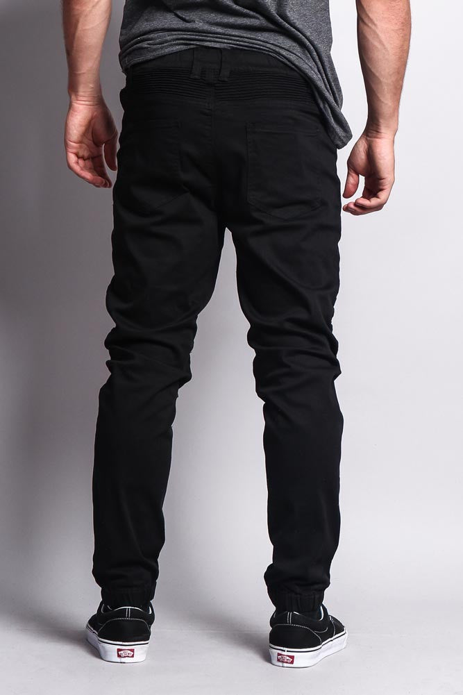 Zipper Knee Biker Twill Jogger Pants