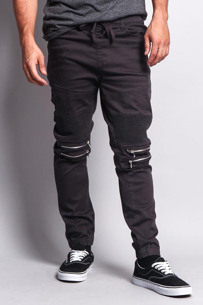 Zipper Knee Biker Twill Jogger Pants