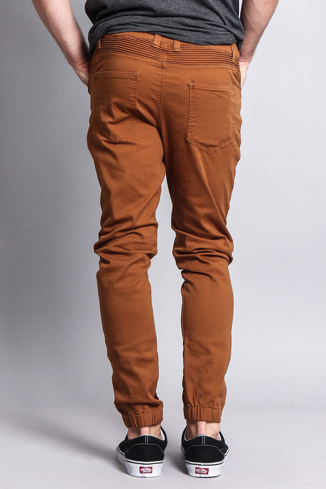 Zipper Knee Biker Twill Jogger Pants