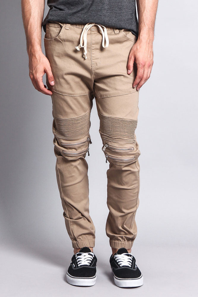 Zipper Knee Biker Twill Jogger Pants