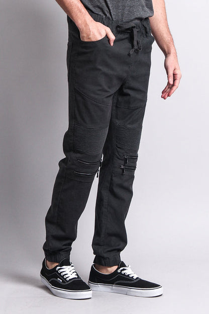 Zipper Knee Biker Twill Jogger Pants