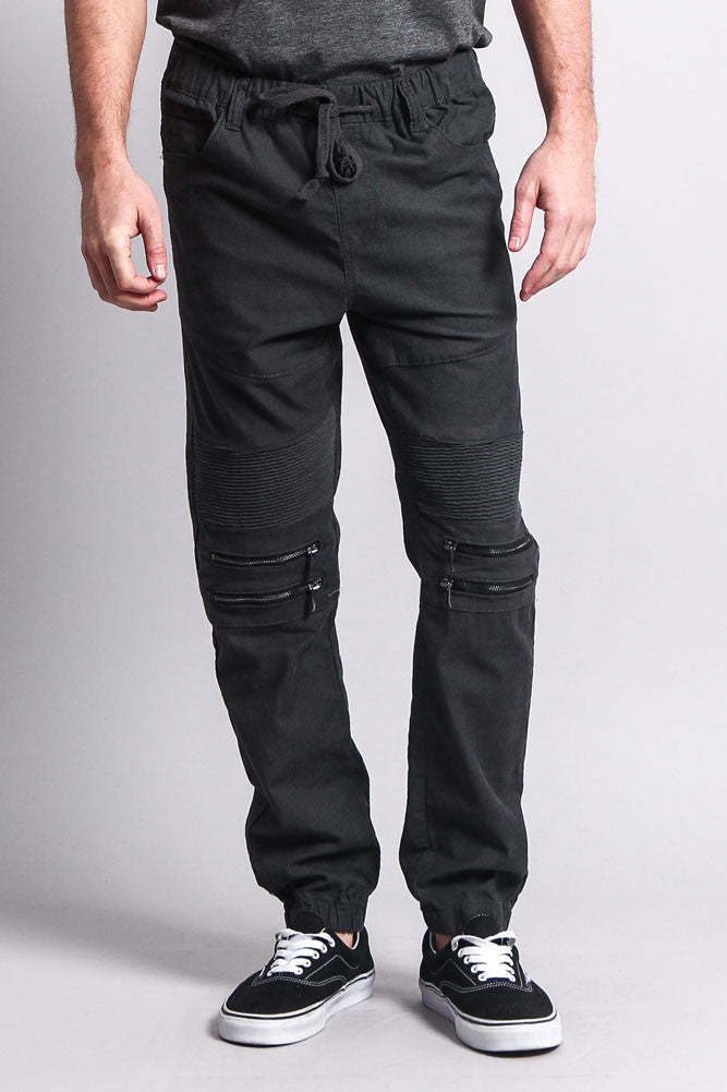 Zipper Knee Biker Twill Jogger Pants