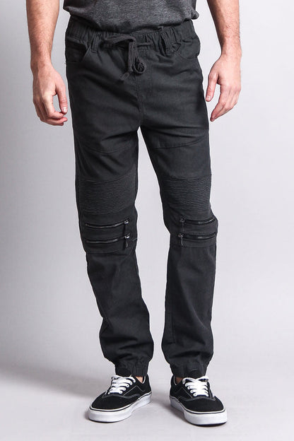 Zipper Knee Biker Twill Jogger Pants