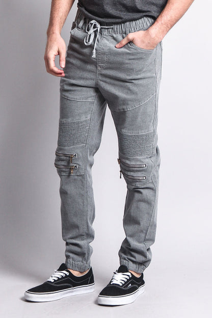 Zipper Knee Biker Twill Jogger Pants
