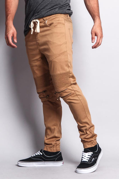 Zipper Knee Biker Twill Jogger Pants